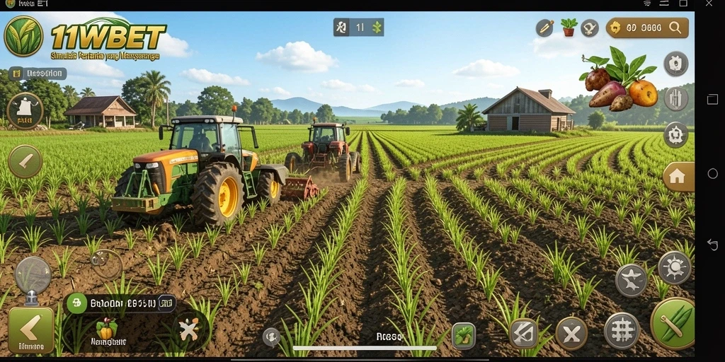 Tampilan gameplay menarik dalam 11WBET dengan berbagai aktivitas bertani.