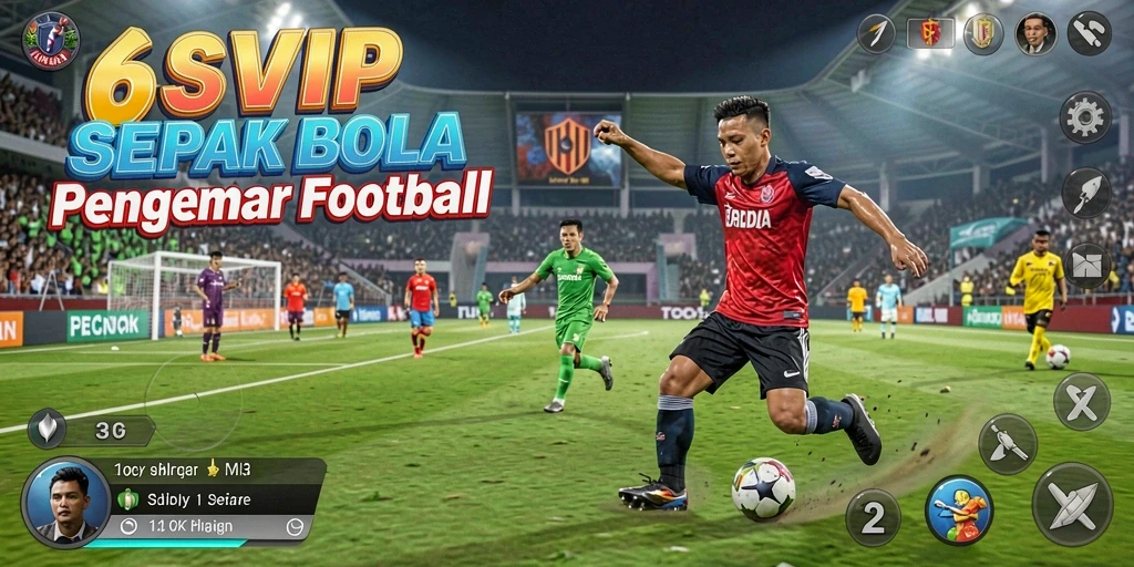 Screenshot gameplay 6SVIP menampilkan aksi seru di lapangan sepak bola.
