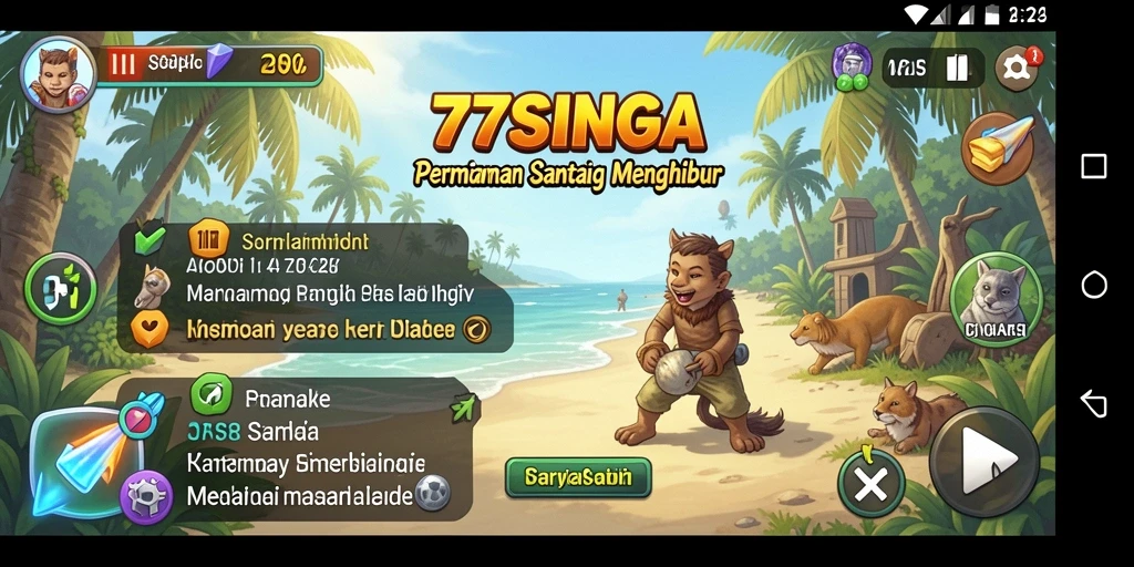 Tampilan gameplay 77SINGA yang penuh warna dan menarik.