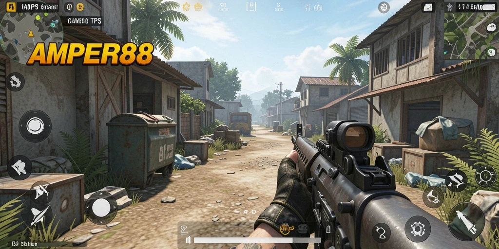 Tangkapan layar gameplay dari AMPER88 menampilkan aksi TPS yang seru.
