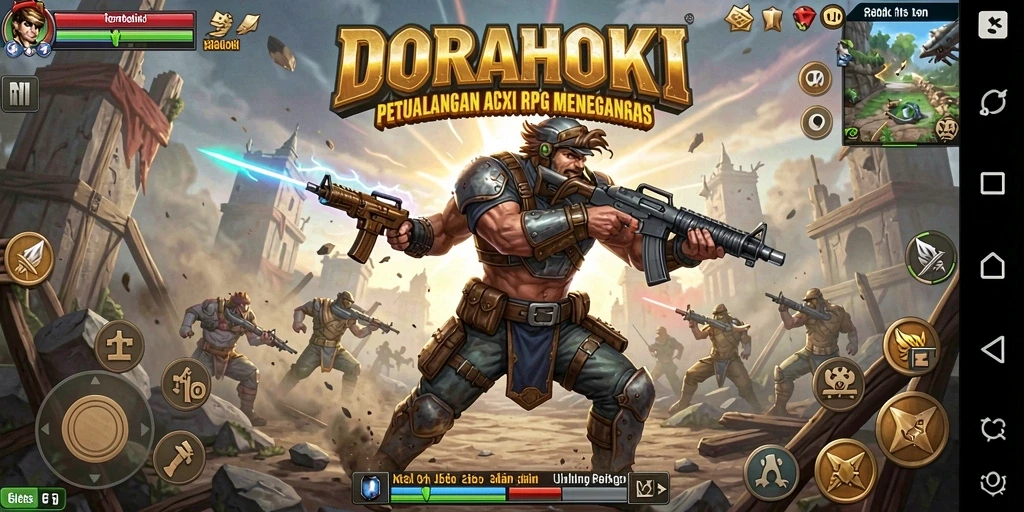 Tampilan gameplay DORAHOKI yang epik dan memukau.