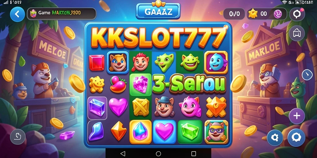 Tangkapan layar KKSLOT777 yang menampilkan gameplay Match-3 yang seru.