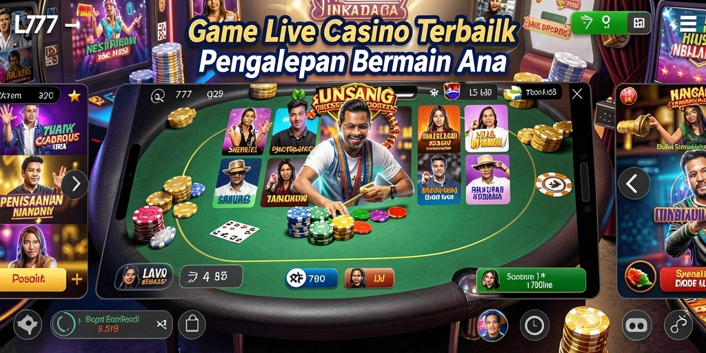 Screenshot gameplay L777 menampilkan interaksi langsung dengan dealer profesional dalam suasana Live Casino.