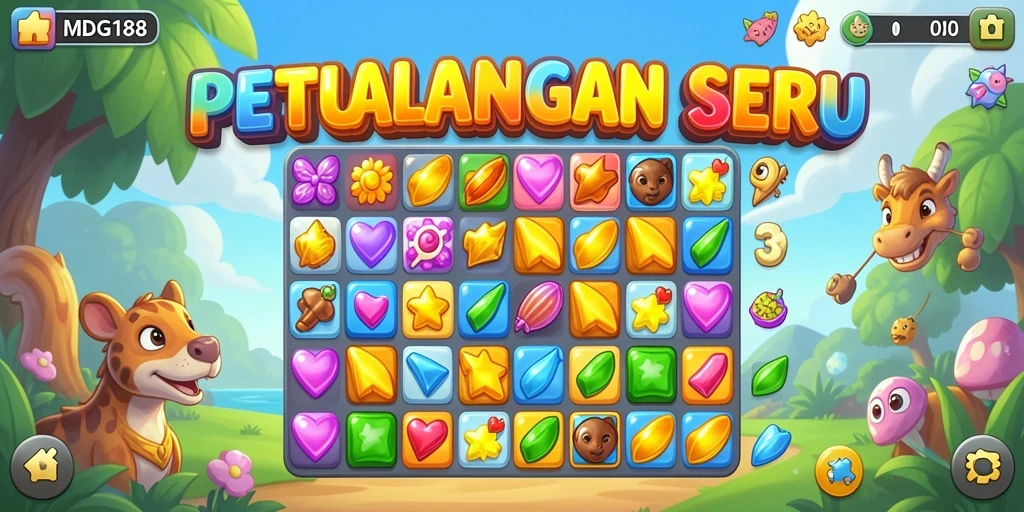 Tampilan gameplay menarik dari MDG188 dengan berbagai permata berwarna.