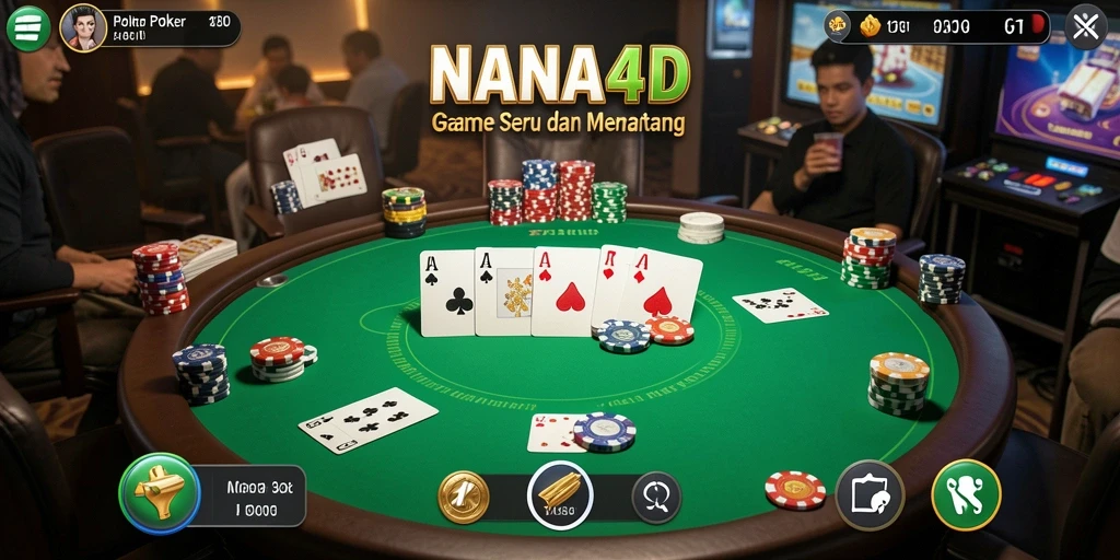 Screenshot gameplay poker NANA4D menampilkan aksi seru antar pemain.
