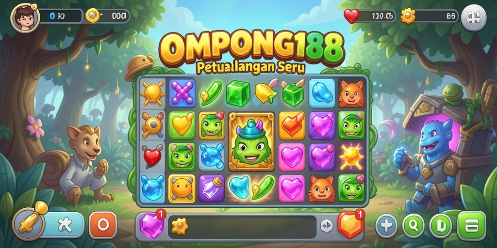 Screenshot gameplay OMPONG188 yang menunjukkan keseruan mencocokkan permata.