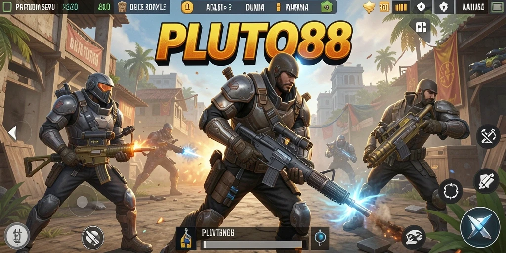 Tampilan gameplay seru dari PLUTO88 di arena Battle Royale.