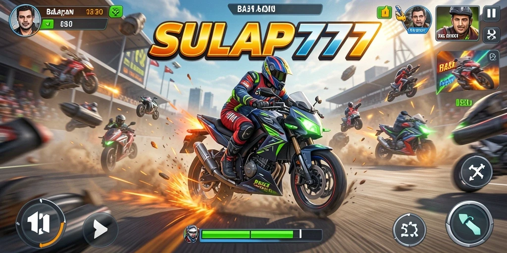 Tampilan permainan SULAP777 dengan balapan motor yang mendebarkan.