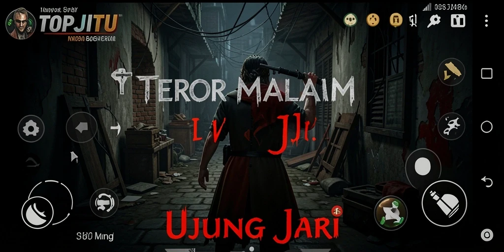 Screenshot gameplay mendebarkan dari TOPJITU dengan suasana horor yang intens.