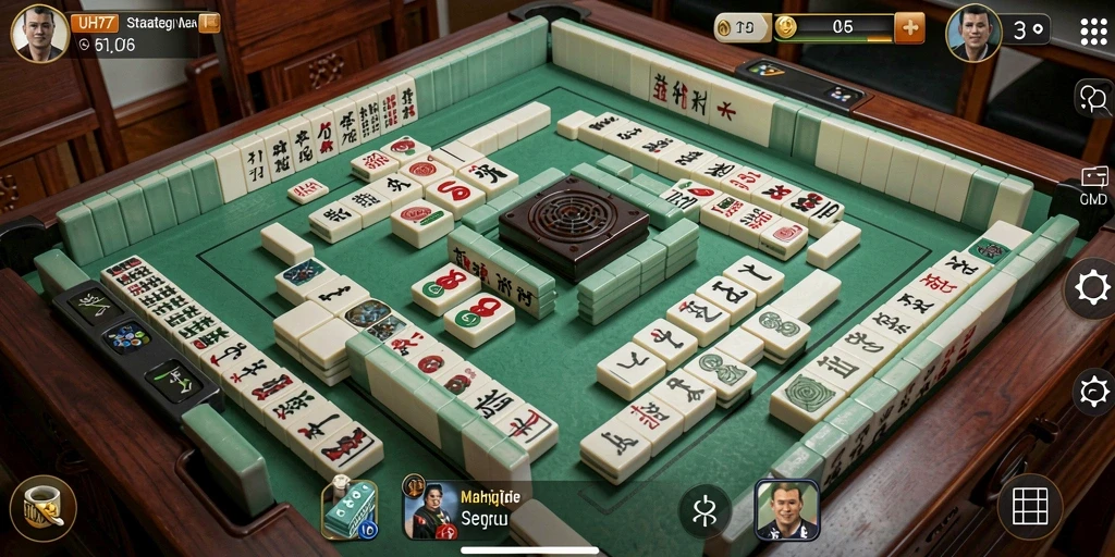 Screenshot UH77 menampilkan serunya gameplay Mahjong yang mendebarkan.