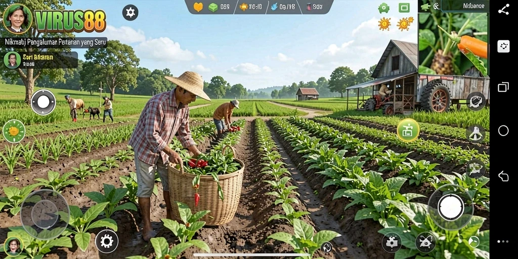 Gameplay seru VIRUS88 menampilkan pertanian yang menarik dan interaktif.