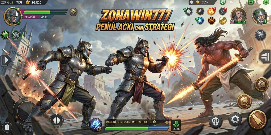 Screenshot ZONAWIN777 menunjukkan pertarungan seru di arena fighting.